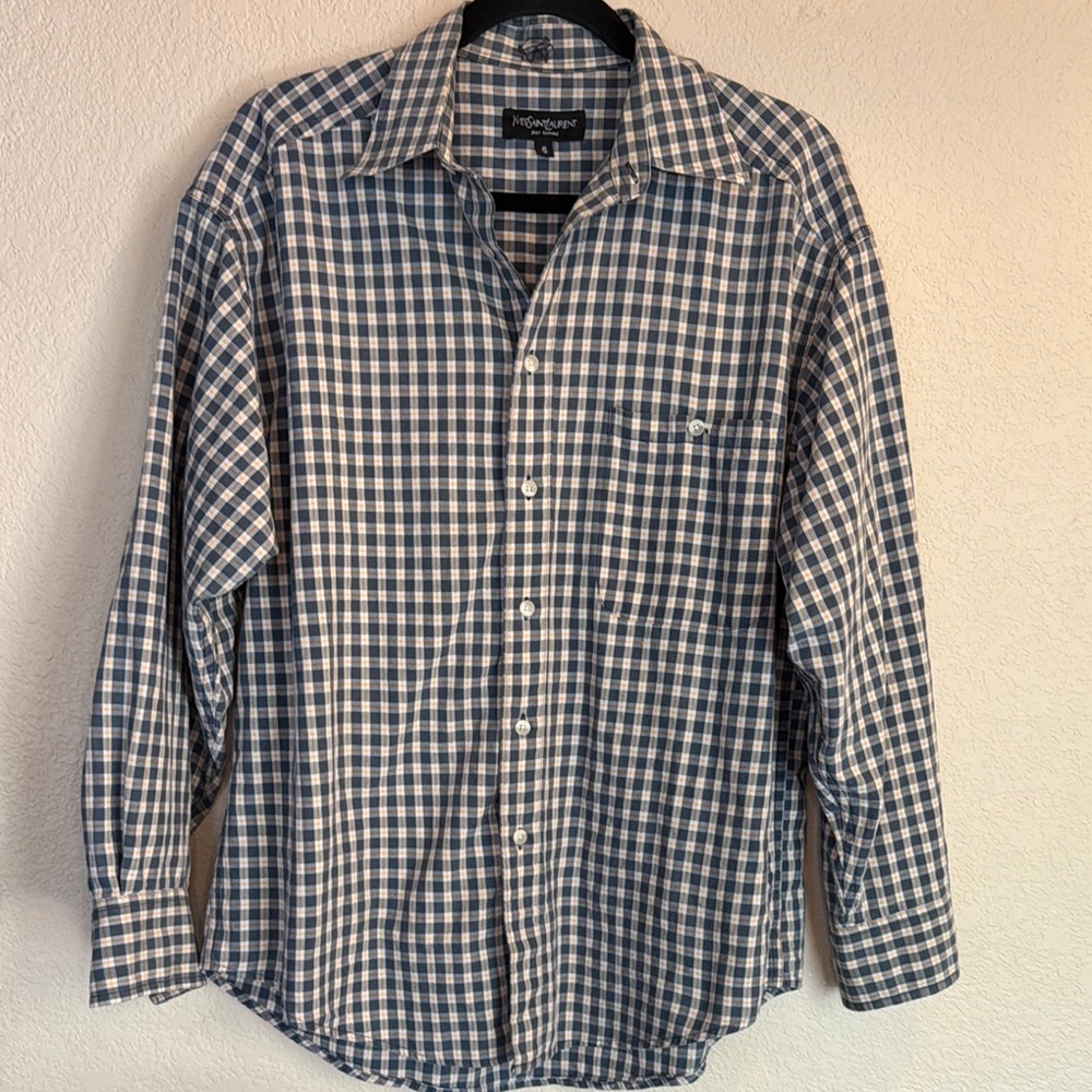 YSL Men’s Cotton Plaid Button Down Shirt